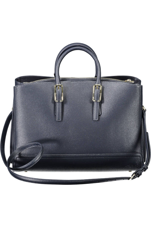 Blue Polyurethane Women Handbag