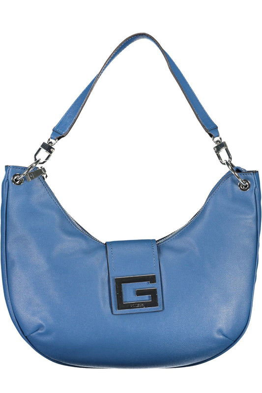 Blue Polyurethane Women Handbag