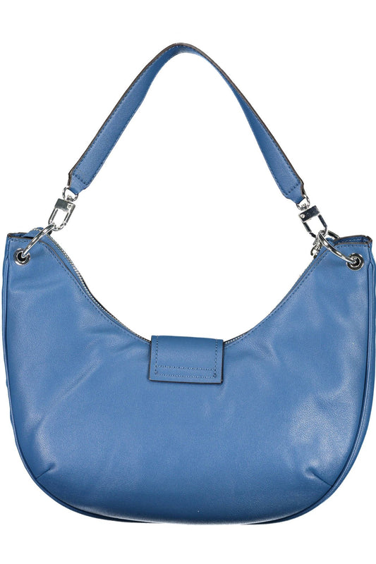 Blue Polyurethane Women Handbag