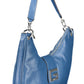 Blue Polyurethane Women Handbag
