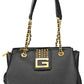 Black Polyurethane Women Handbag