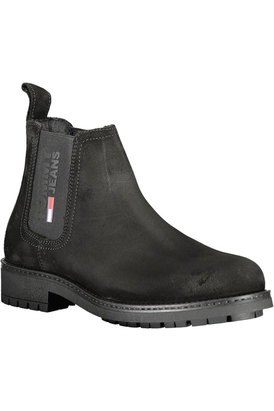 Black Polyester Men Ankle Boot