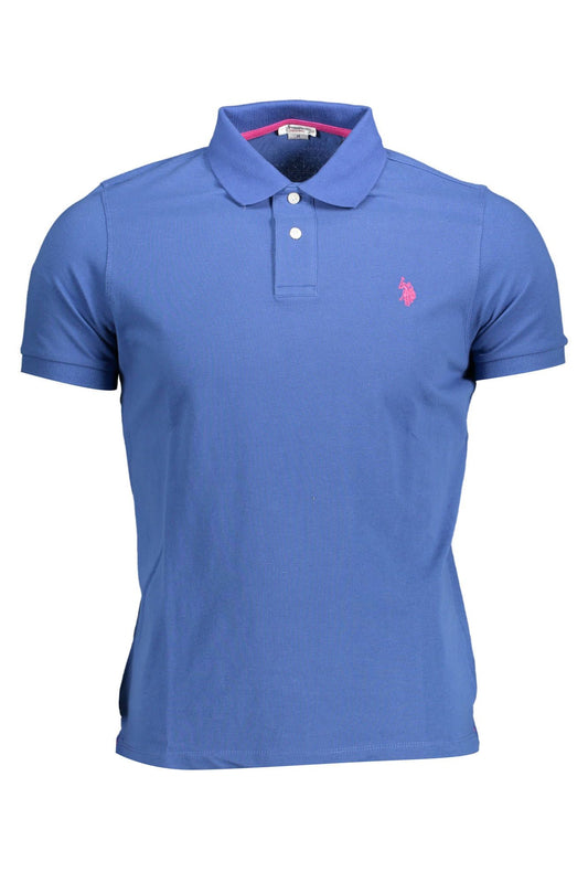 Blue Cotton Men Polo Shirt