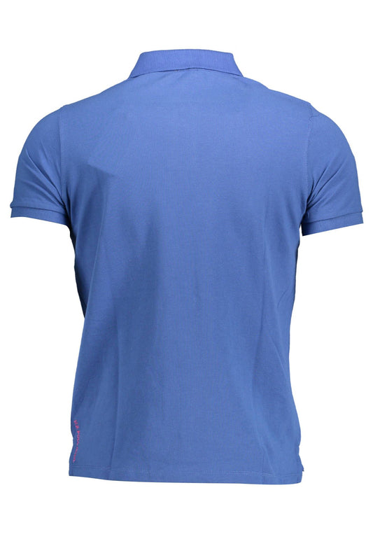 Blue Cotton Men Polo Shirt