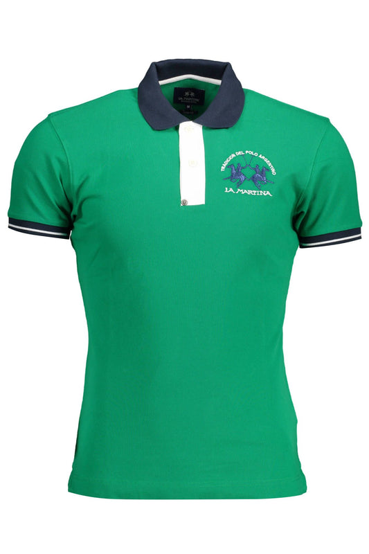 Green Cotton Men Polo Shirt