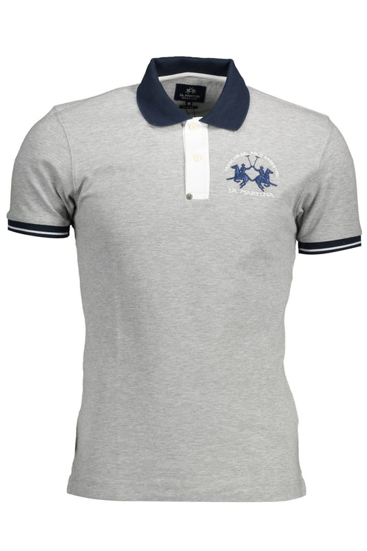 Gray Cotton Men Polo Shirt