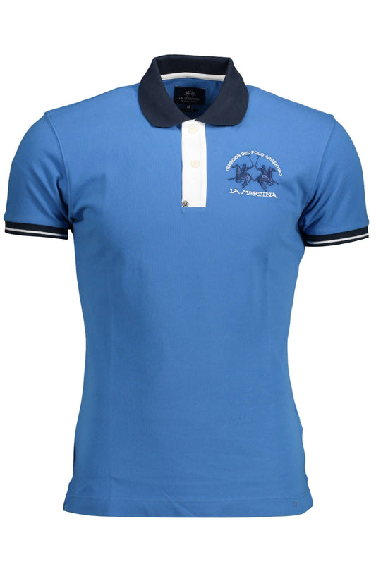 Blue Cotton Men Polo Shirt