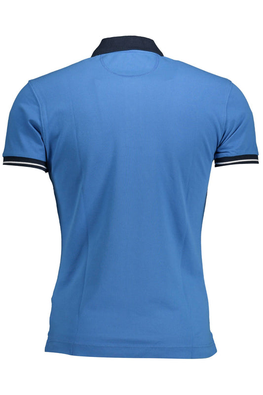 Blue Cotton Men Polo Shirt