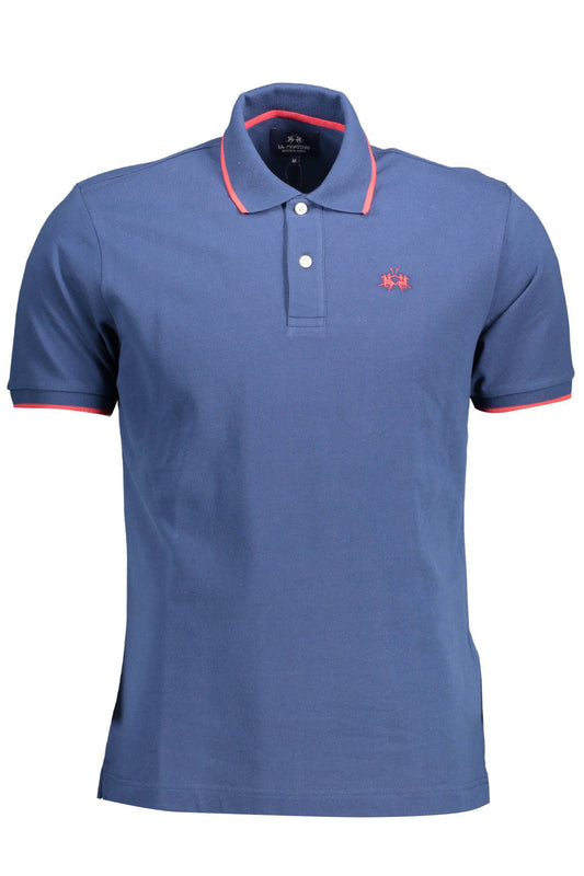 Blue Cotton Men Polo Shirt