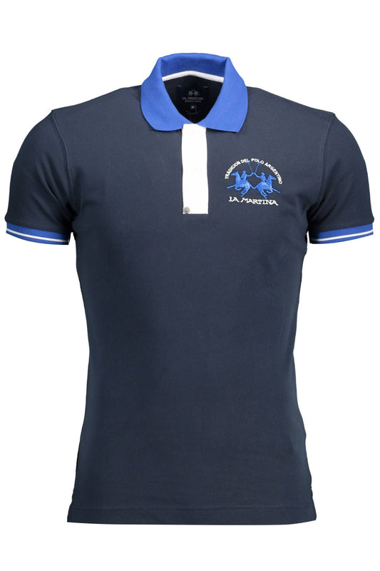 Blue Cotton Men Polo Shirt