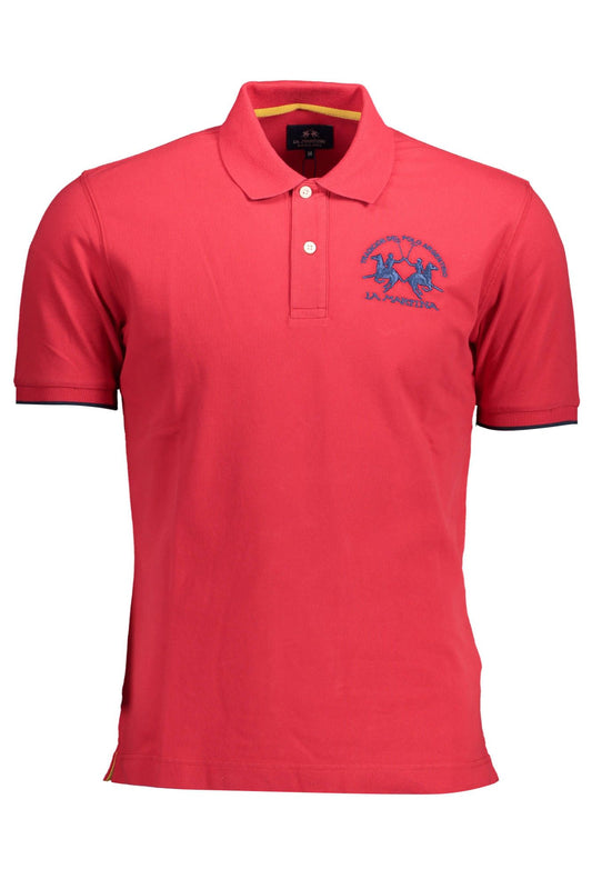 "Red Cotton Men Polo Shirt"