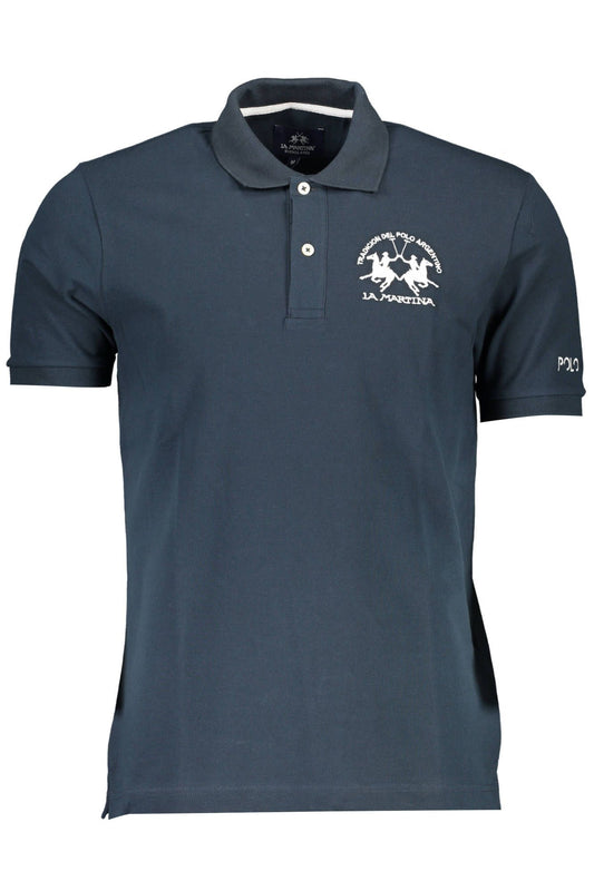 Blue Cotton Men Polo