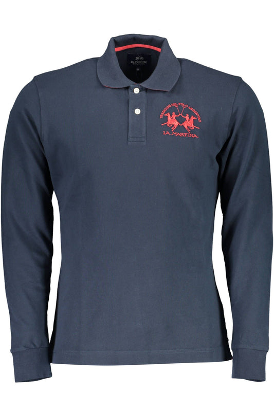 Blue Cotton Men Polo Shirt