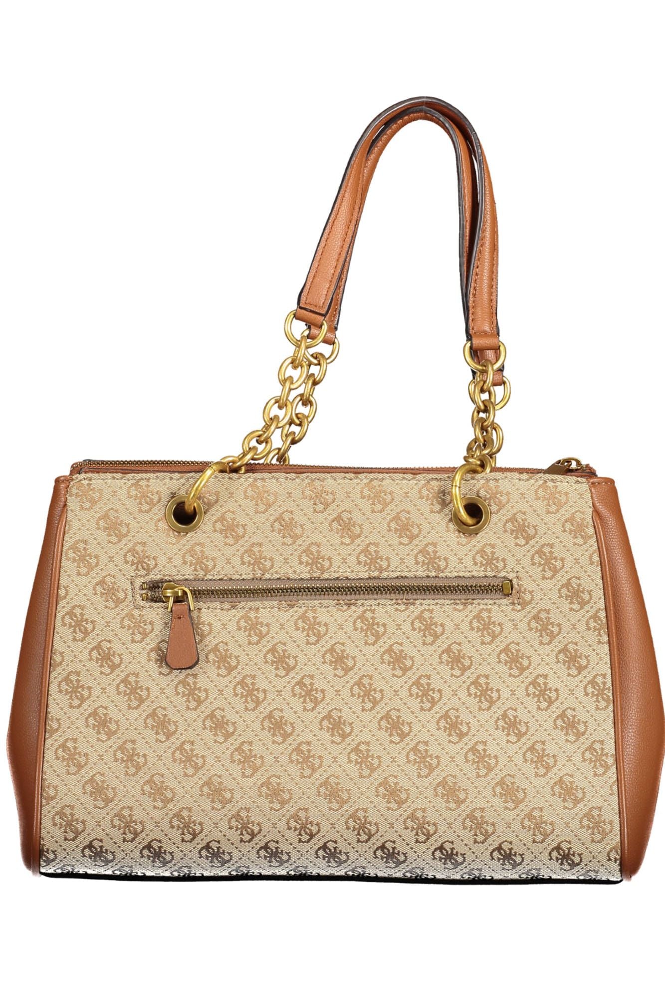 Brown Polyurethane Women Handbag