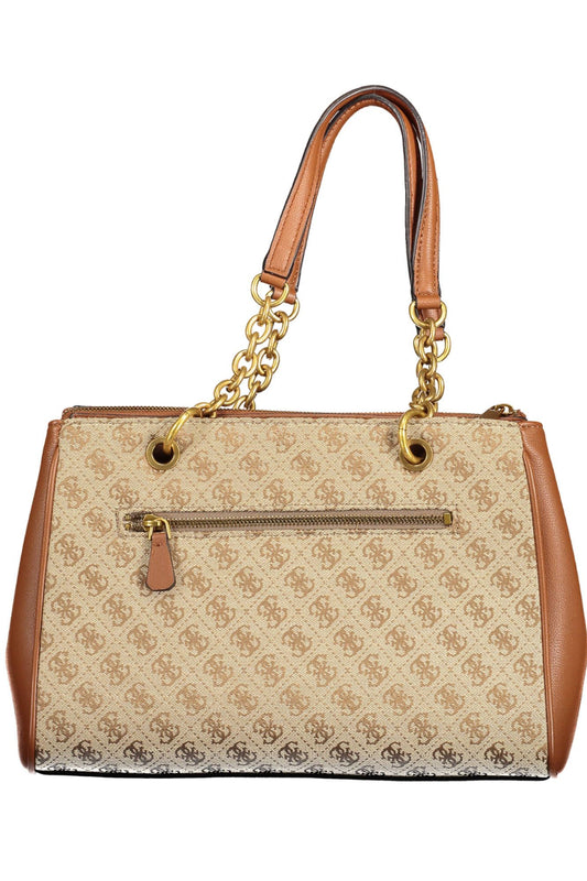 Brown Polyurethane Women Handbag