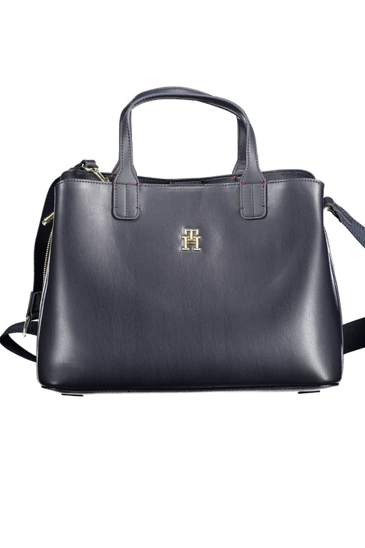 Blue Polyurethane Women Handbag