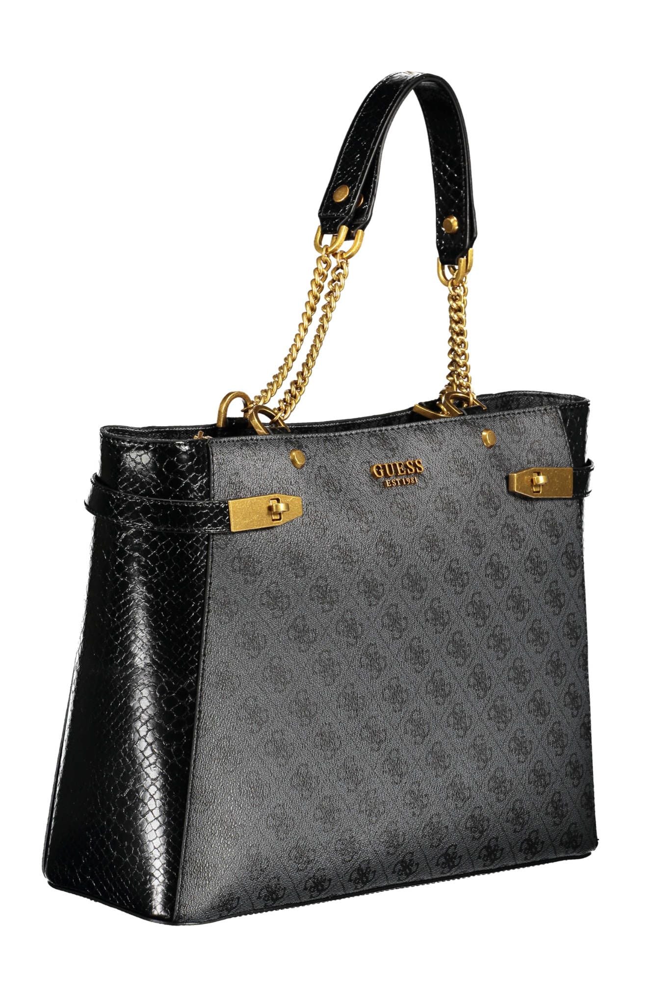 Black Polyurethane Women Handbag