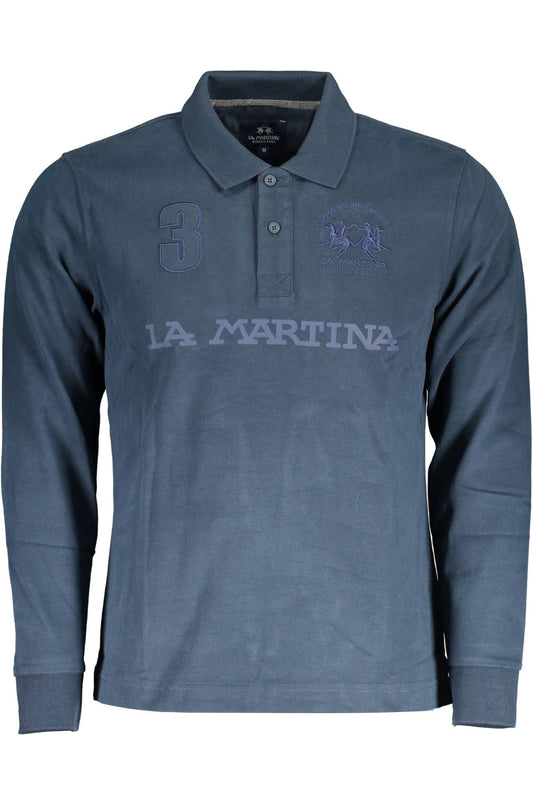 Blue Cotton Men Polo Shirt