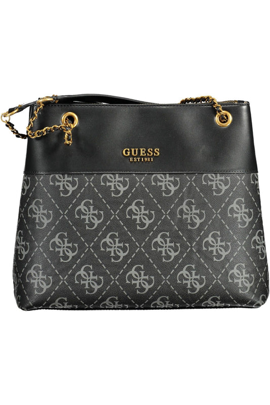Black Polyurethane Women Handbag