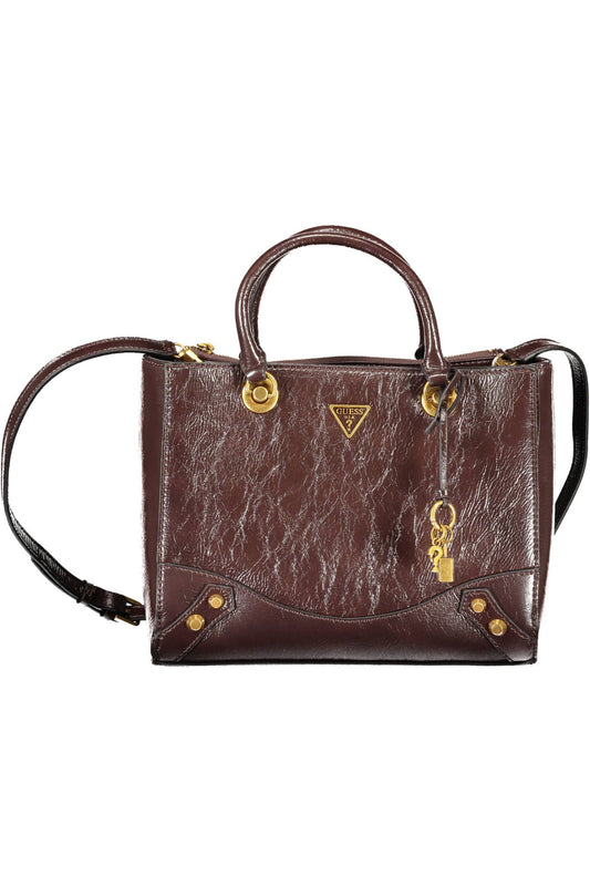 Brown Polyurethane Women Handbag