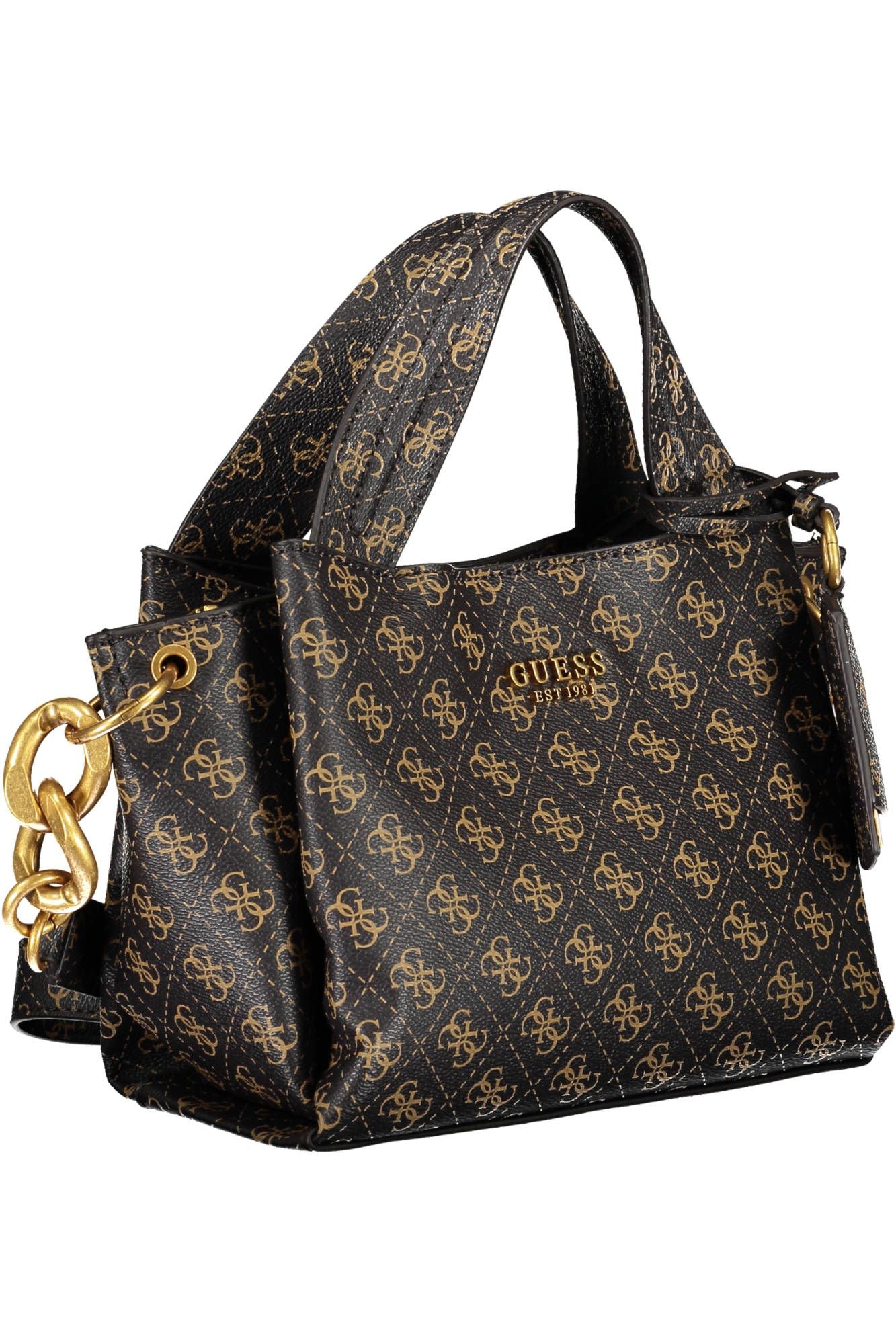 Brown Polyurethane Women Handbag