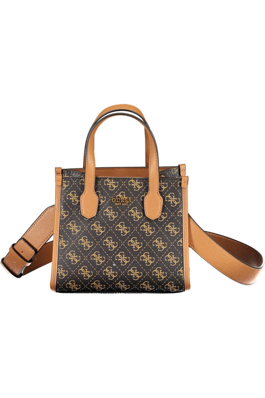 Brown Polyurethane Women Handbag