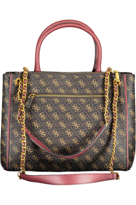 Brown Polyurethane Women Handbag