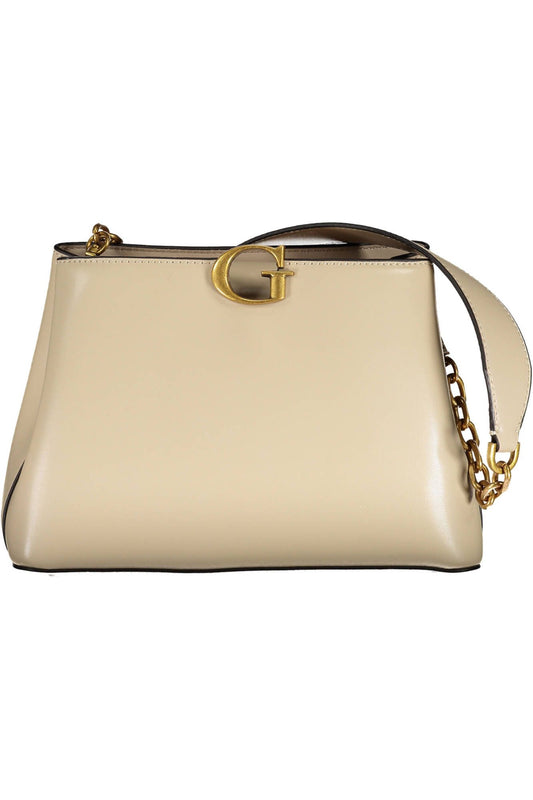 Beige Polyurethane Women Handbag