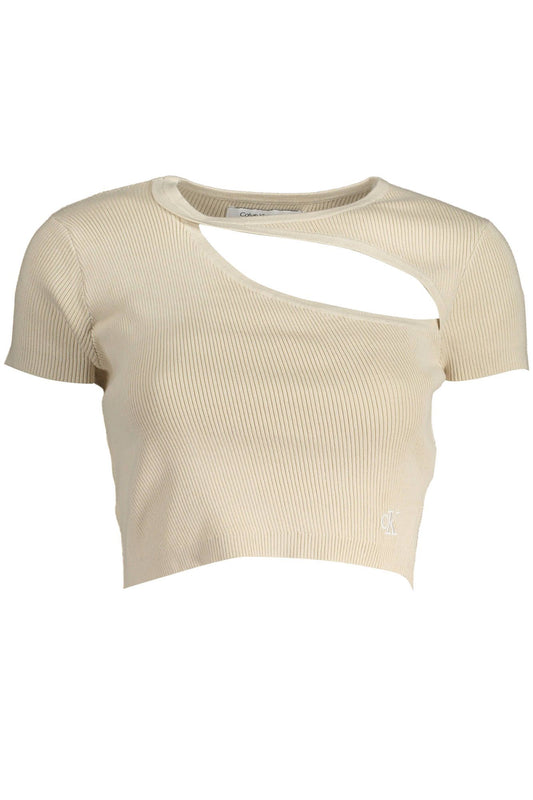 Beige Cotton Women T-Shirt