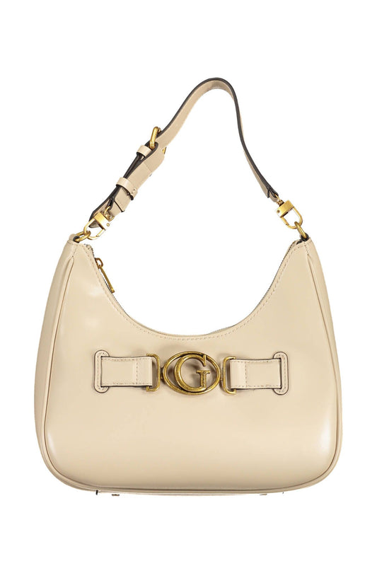 Beige Polyurethane Women Handbag