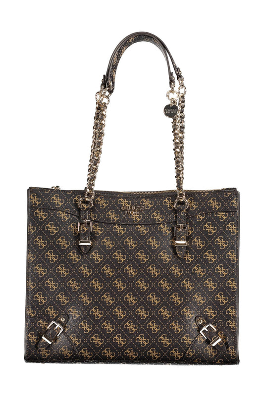 Brown Polyurethane Women Handbag