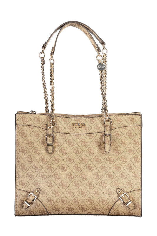 Beige Polyurethane Women Handbag