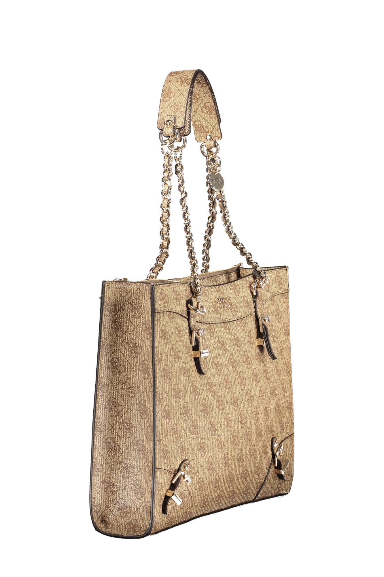 Beige Polyurethane Women Handbag