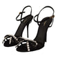 Black Crystals Ankle Strap Heels Sandals Shoes