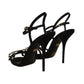 Black Crystals Ankle Strap Heels Sandals Shoes