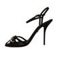 Black Crystals Ankle Strap Heels Sandals Shoes