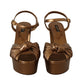 Elegant Bronze Ankle Strap Heel Sandals