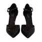 Elegant Black Leather T-Strap Heels Sandals