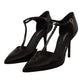 Elegant Black Leather T-Strap Heels Sandals