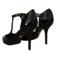 Elegant Black Leather T-Strap Heels Sandals