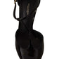 Elegant Black Leather T-Strap Heels Sandals