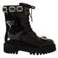 Elegant Mid-Calf Combat Boots with Crystals
