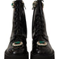 Elegant Mid-Calf Combat Boots with Crystals