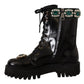 Elegant Mid-Calf Combat Boots with Crystals