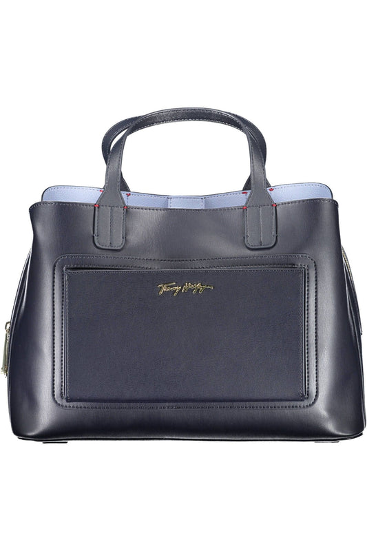 Blue Polyurethane Women Handbag