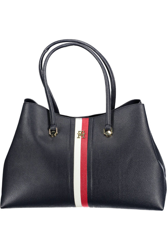 Blue Polyurethane Women Handbag