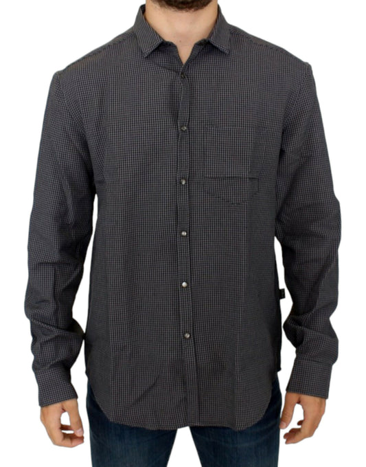 Chic Gray Checked Casual Linen Blend Shirt