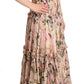Elegant Floral Ruched Silk Long Dress