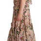 Elegant Floral Ruched Silk Long Dress