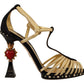 Elegant T-Strap Heels Sandals in Gold and Black